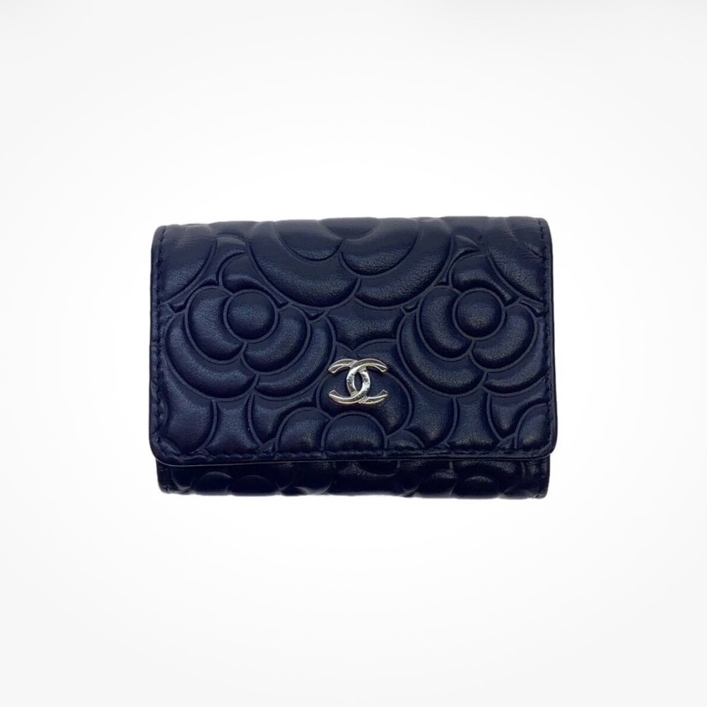 Chanel Black Floral Embossed Wallet